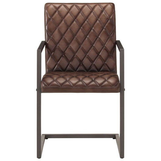 Sedie da Pranzo a Sbalzo 2 pz Marroni in Vera Pelle 321845