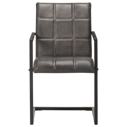 Sedie da Pranzo a Sbalzo 2 pz Grigie in Vera Pelle 321854