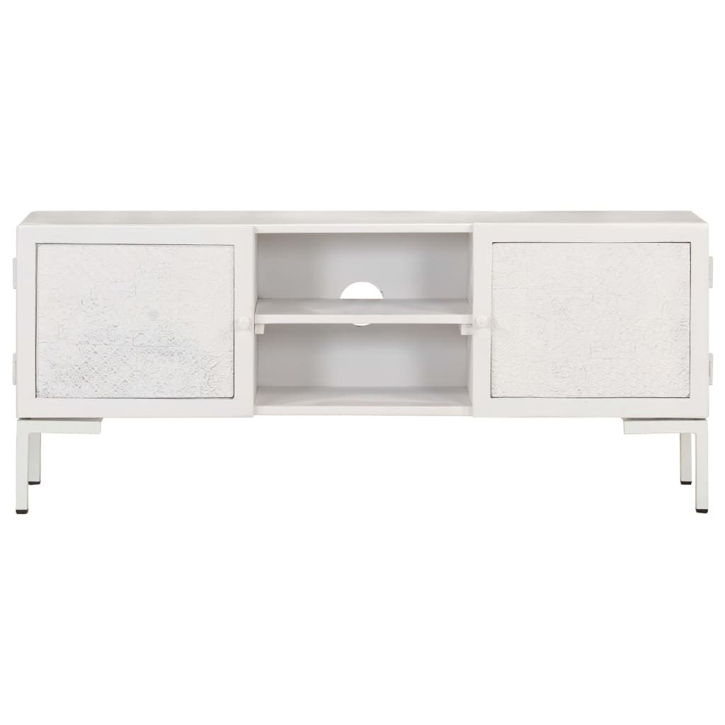 Mobile Porta TV-Mobile per TV-Credenza TV Bianco 115x30x46cm in Legno Massello di Mango