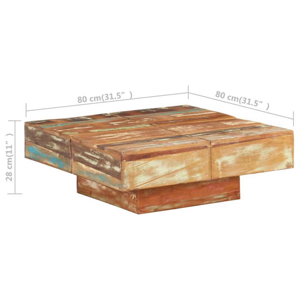 Tavolino da Salotto 80x80x28 cm in Legno Massello di Recupero 323594