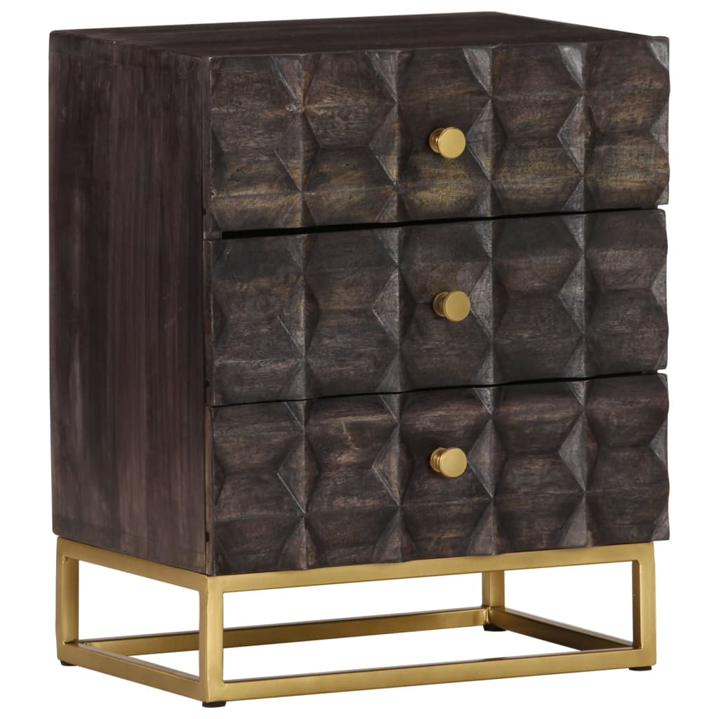 Comodino Nero 40x30x50 cm in Legno Massello di Mango 320813