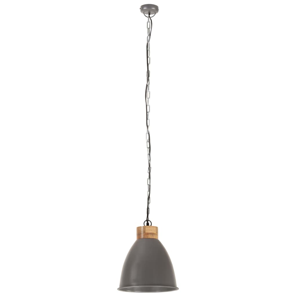 Lampadario Industriale Grigio Ferro e Legno Massello 35 cm E27 cod mxl 72661