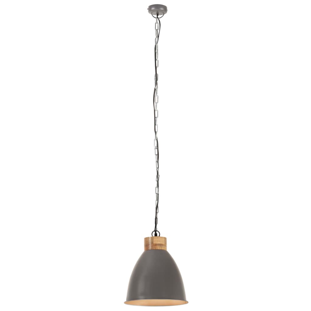 Lampadario Industriale Grigio Ferro e Legno Massello 35 cm E27 cod mxl 72661