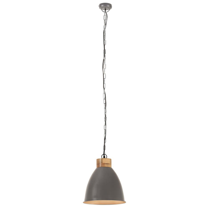 Lampadario Industriale Grigio Ferro e Legno Massello 35 cm E27 cod mxl 72661