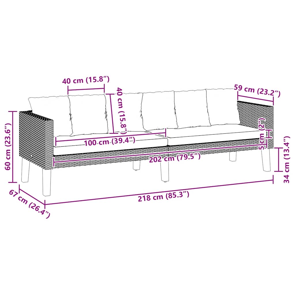 Divano da Giardino a 3 Posti con Cuscini in Polyrattan Nero 310214