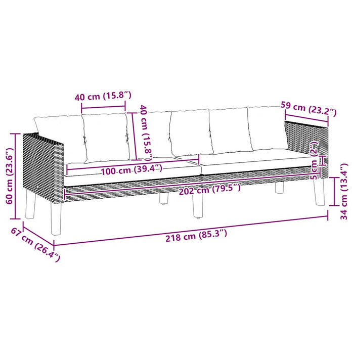 Divano da Giardino a 3 Posti con Cuscini in Polyrattan Nero 310214