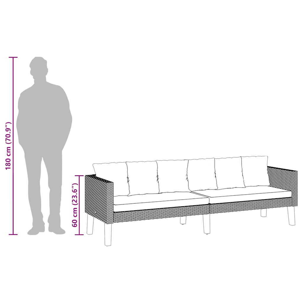 Divano da Giardino a 3 Posti con Cuscini in Polyrattan Nero 310214