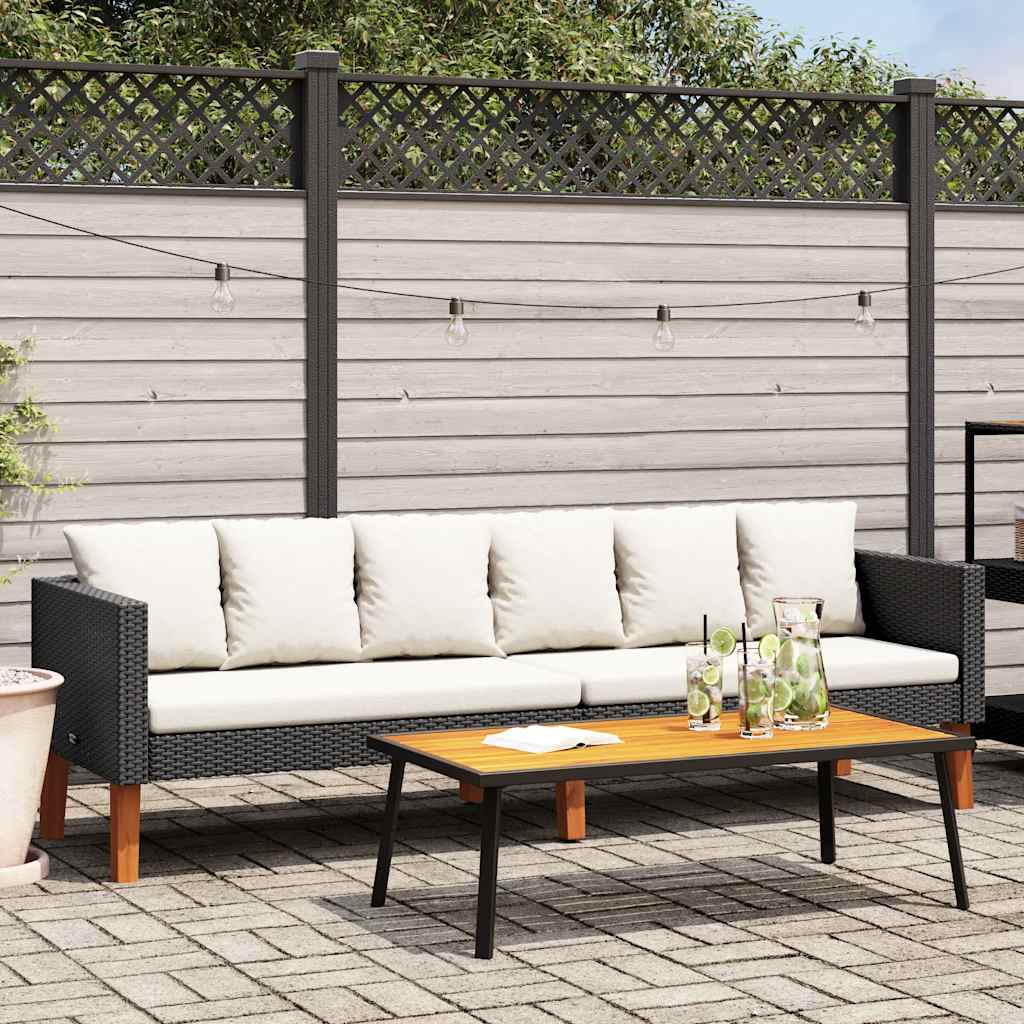 Divano da Giardino a 3 Posti con Cuscini in Polyrattan Nero 310214