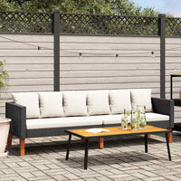 Divano da Giardino a 3 Posti con Cuscini in Polyrattan Nero 310214