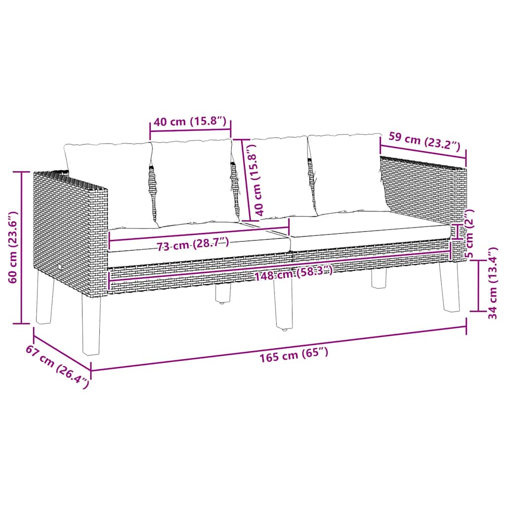 Divano da Giardino a 2 Posti con Cuscini in Polyrattan Nero 310216