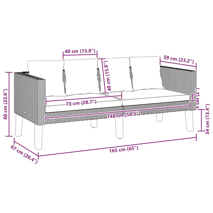 Divano da Giardino a 2 Posti con Cuscini in Polyrattan Nero 310216