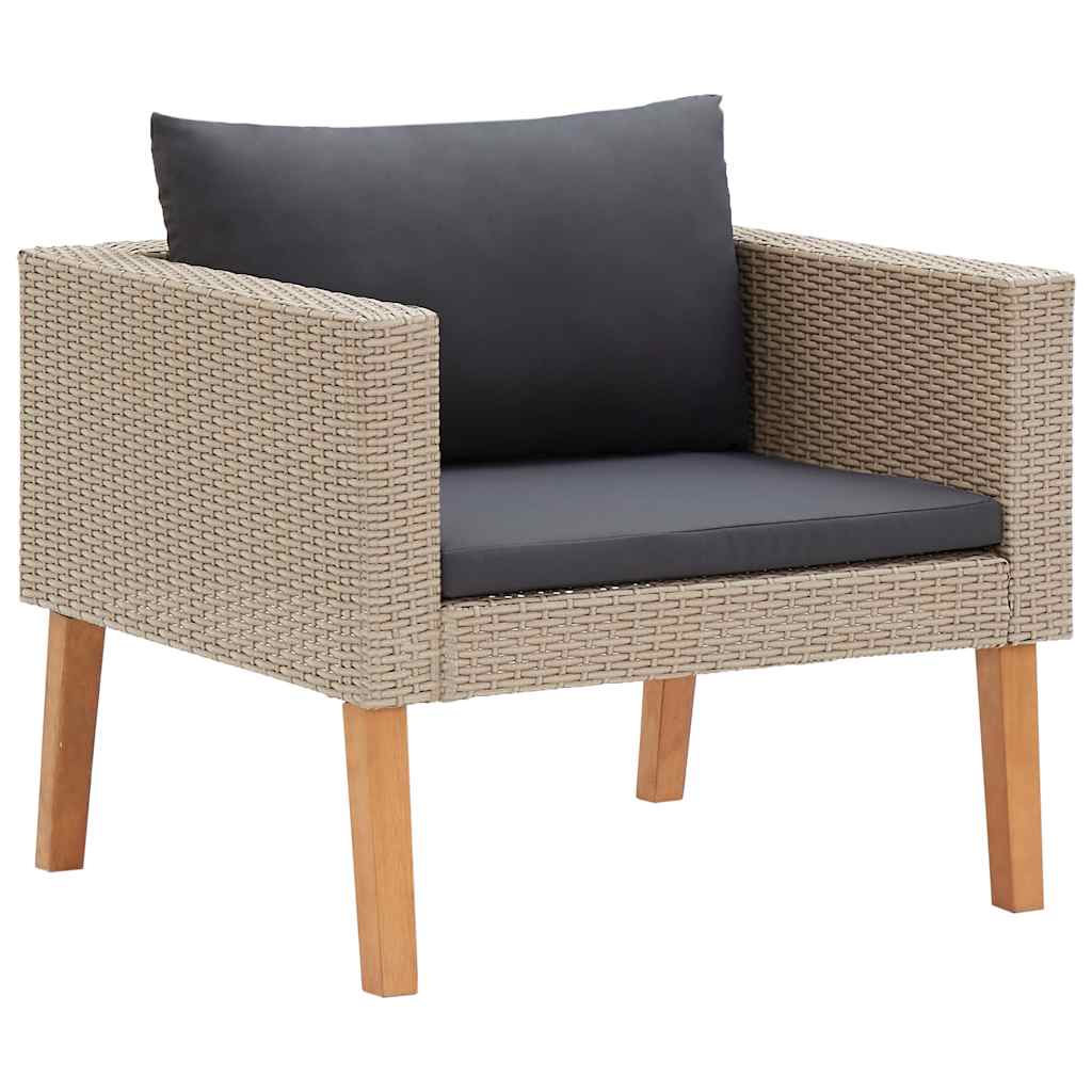 Divano da Giardino Singolo con Cuscini in Polyrattan Beige 310219