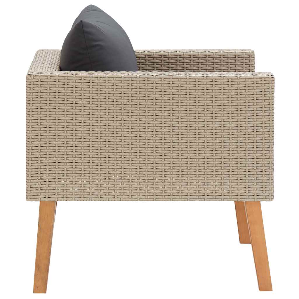 Divano da Giardino Singolo con Cuscini in Polyrattan Beige 310219