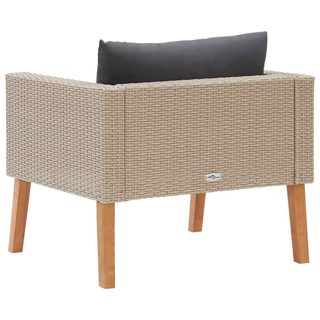 Divano da Giardino Singolo con Cuscini in Polyrattan Beige 310219
