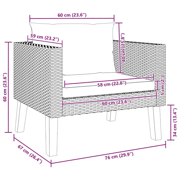 Divano da Giardino Singolo con Cuscini in Polyrattan Beige 310219
