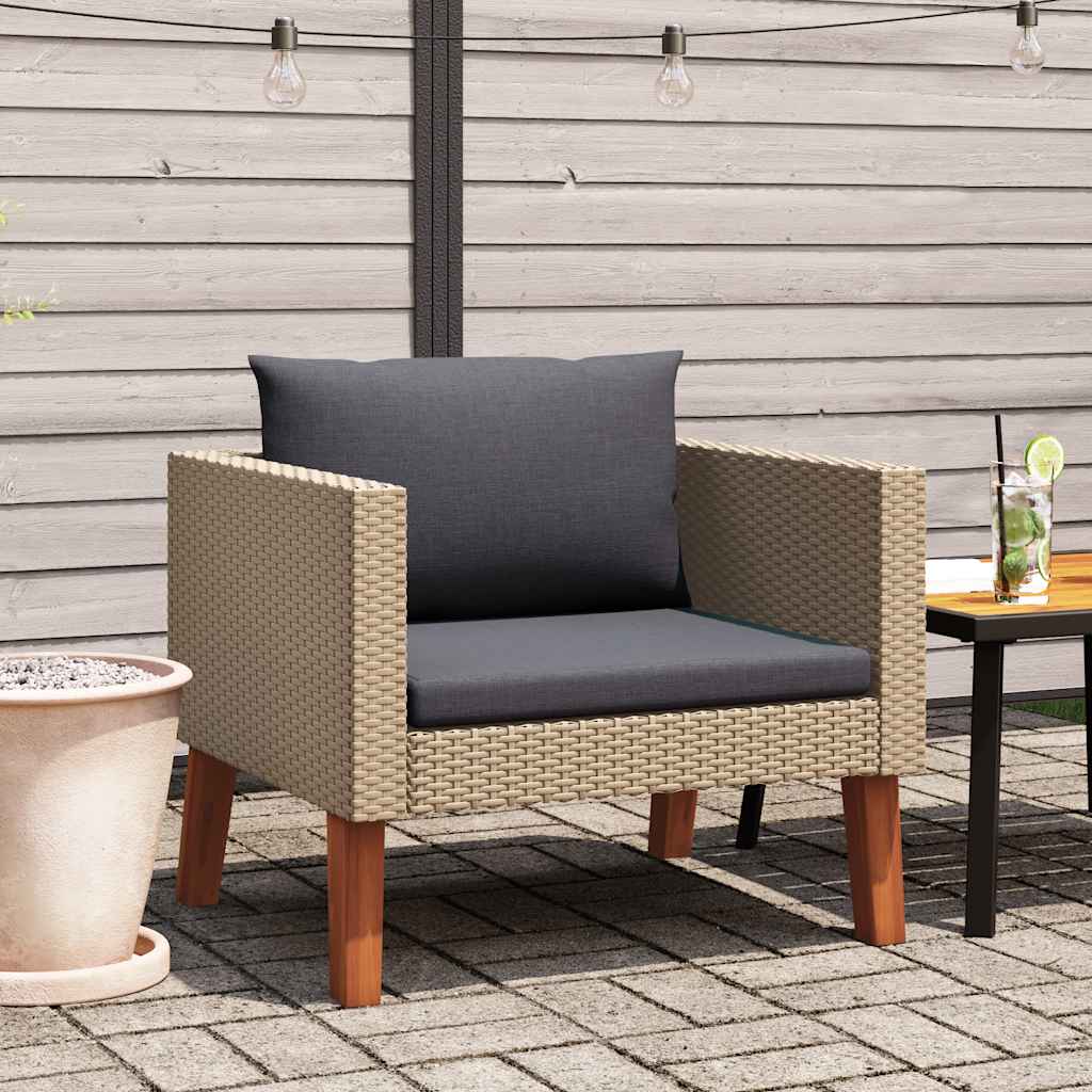 Divano da Giardino Singolo con Cuscini in Polyrattan Beige 310219