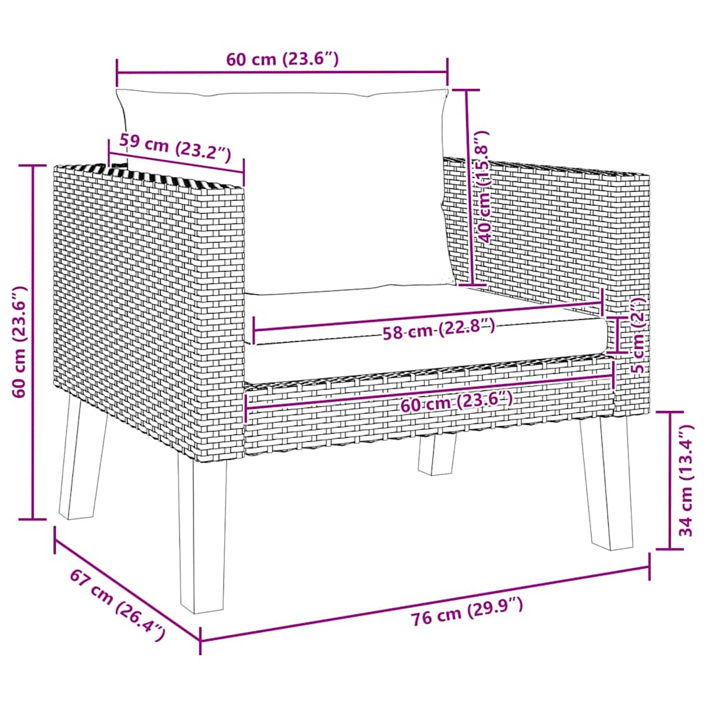 Divano da Giardino Singolo con Cuscini in Polyrattan Nero 310220