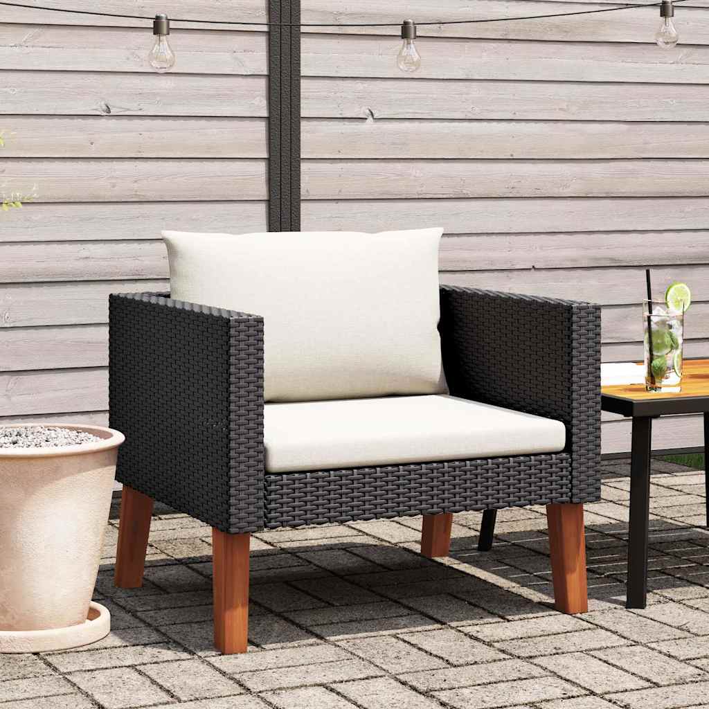 Divano da Giardino Singolo con Cuscini in Polyrattan Nero 310220