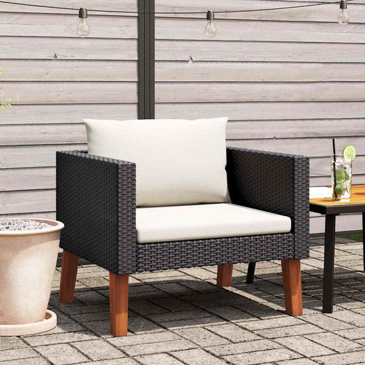 Divano da Giardino Singolo con Cuscini in Polyrattan Nero 310220