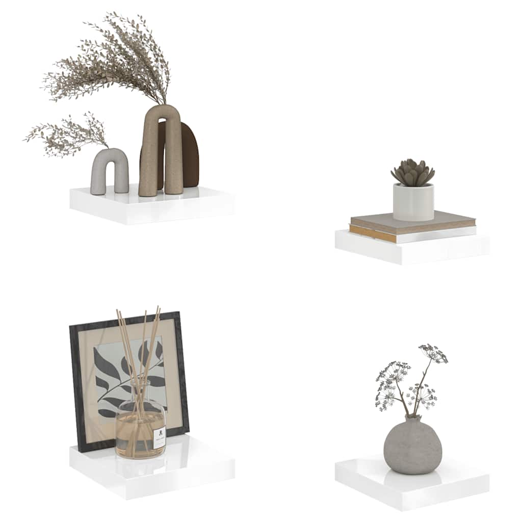 Scaffali a Parete 4 pz Bianco Lucido 23x23,5x3,8 cm in MDF 323741