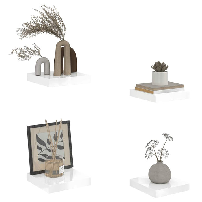 Scaffali a Parete 4 pz Bianco Lucido 23x23,5x3,8 cm in MDF 323741