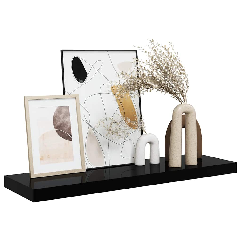 Scaffale a Parete Nero Lucido 80x23,5x3,8 cm in MDF 323772