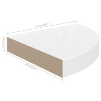 Mensole Angolari Sospese 2 pz Bianco Lucido 25x25x3,8 cm MDF 323887
