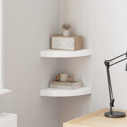 Mensole Angolari Sospese 2 pz Bianco Lucido 25x25x3,8 cm MDF 323887