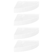Mensole-Ripiani-Scaffale Angolari Sospese 4 pz Bianco Lucido 25x25x3,8 cm MDF