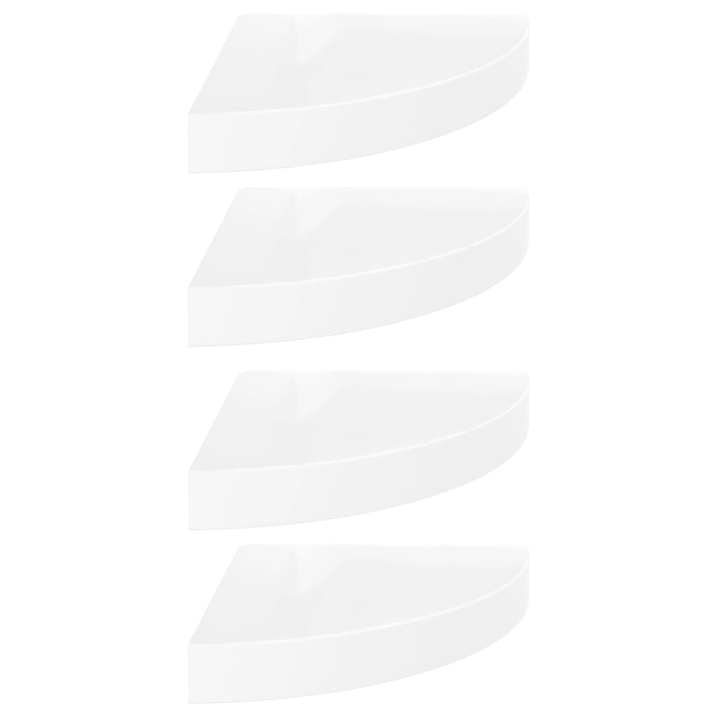 Mensole-Ripiani-Scaffale Angolari Sospese 4 pz Bianco Lucido 25x25x3,8 cm MDF