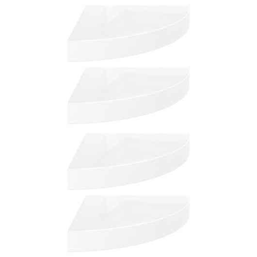 Mensole-Ripiani-Scaffale Angolari Sospese 4 pz Bianco Lucido 25x25x3,8 cm MDF