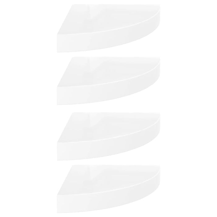 Mensole-Ripiani-Scaffale Angolari Sospese 4 pz Bianco Lucido 25x25x3,8 cm MDF
