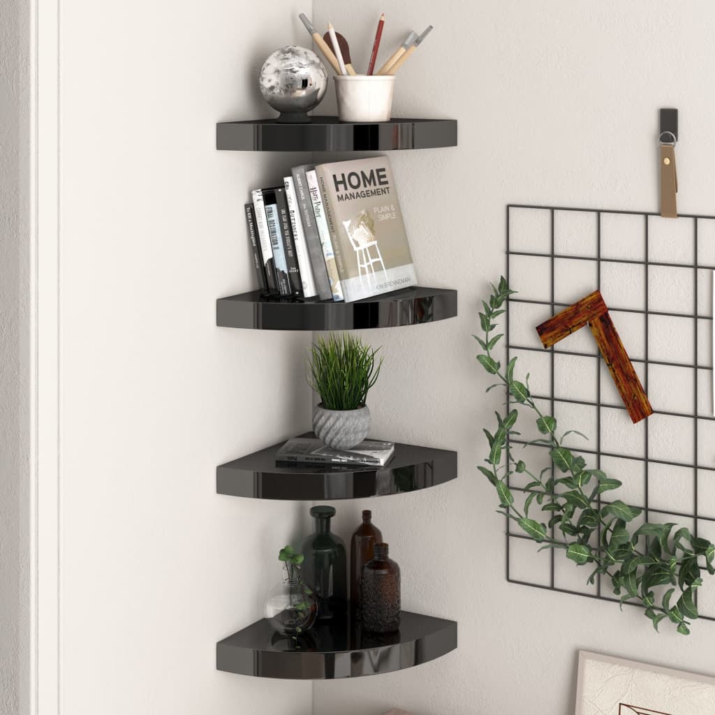 323891 Floating Corner Shelves 4 pcs High Gloss Black 25x25x3,8 cm MDFcod mxl 129563