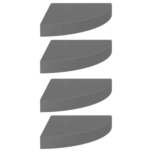 Scaffali Angolari a Parete 4 pz Grigio Lucido 25x25x3,8 cm MDF cod mxl 33493