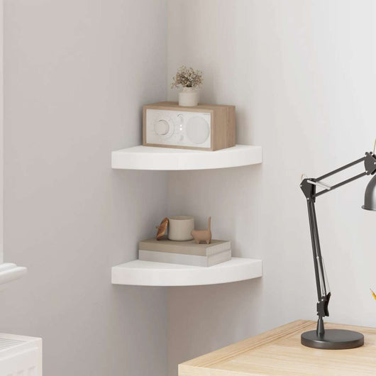 Scaffali Angolari a Parete 2 pz Bianchi 25x25x3,8 cm in MDF 323896