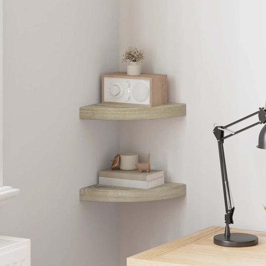 Scaffali Angolari a Parete 2 pz Rovere 25x25x3,8 cm in MDF 323905