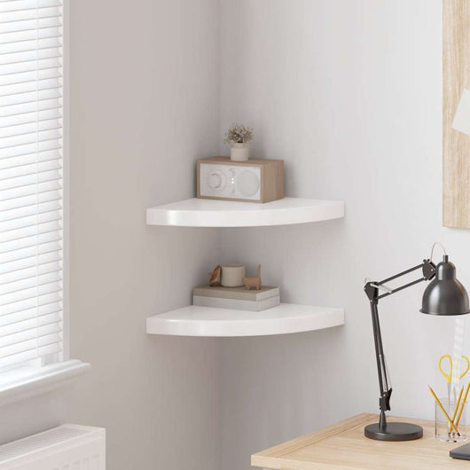 Scaffali Angolari a Parete 2 pz Bianco Lucido 35x35x3,8 cm MDF 323908