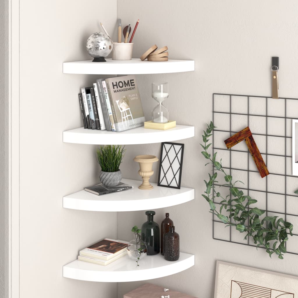 323909  Floating Corner Shelves 4 pcs High Gloss White 35x35x3,8 cm MDF 323909