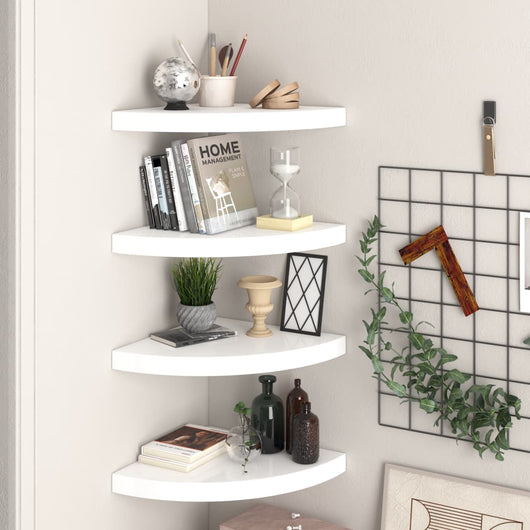 323909  Floating Corner Shelves 4 pcs High Gloss White 35x35x3,8 cm MDF 323909