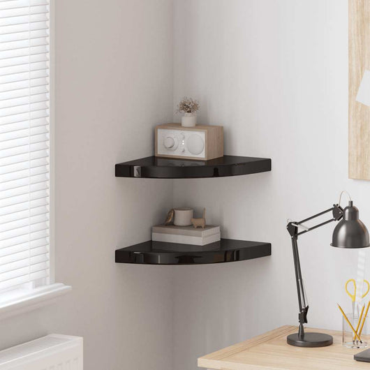 Scaffali Angolari a Parete 2 pz Nero Lucido 35x35x3,8 cm MDF 323911