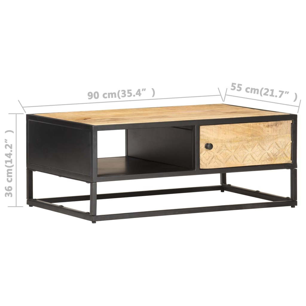 Tavolino con Anta Intagliata 90x55x36 cm Legno di Mango Grezzo 320946