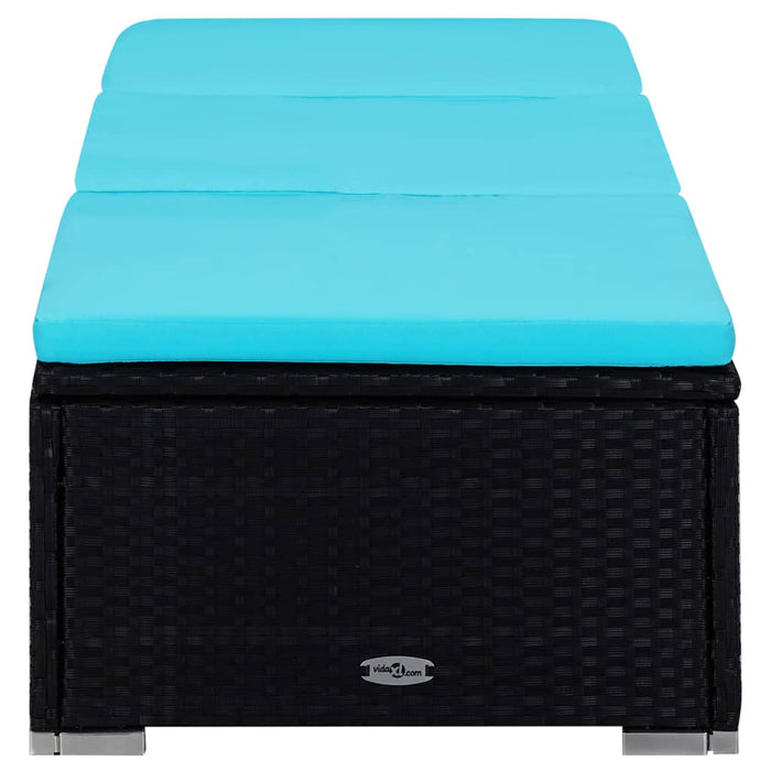 Lettino Prendisole con Cuscino e Tavolino in Polyrattan Blu