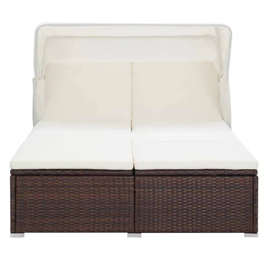 Lettino Prendisole a 2 Posti con Cuscino in Polyrattan Marrone cod mxl 71174