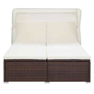 Lettino Prendisole a 2 Posti con Cuscino in Polyrattan Marrone cod mxl 71174