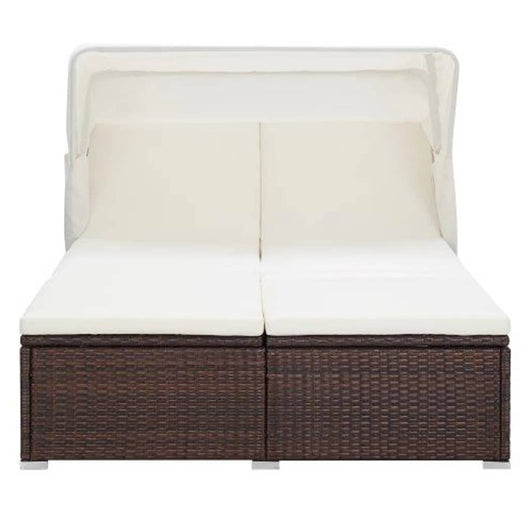 Lettino Prendisole a 2 Posti con Cuscino in Polyrattan Marrone cod mxl 71174