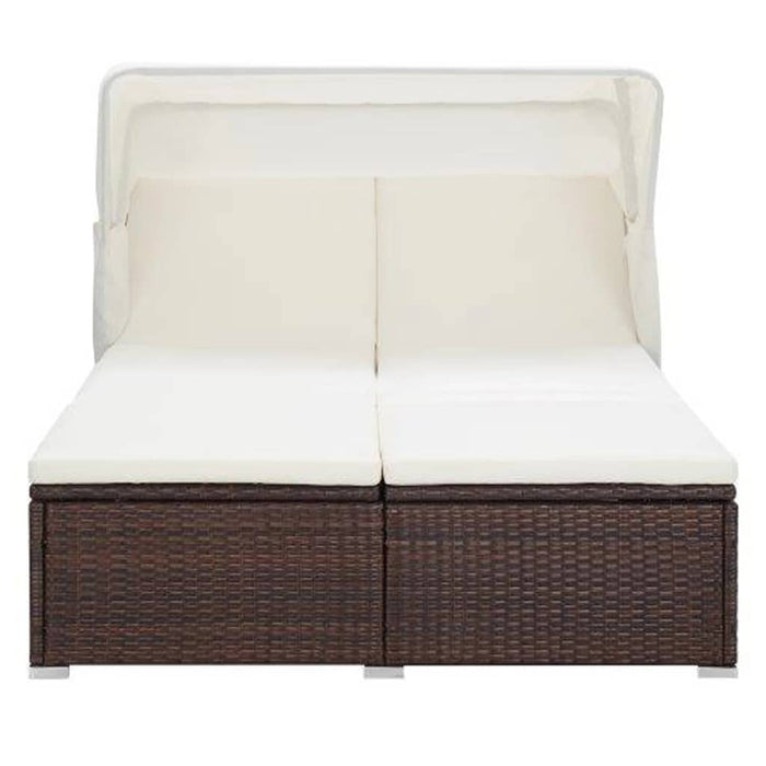 Lettino Prendisole a 2 Posti con Cuscino in Polyrattan Marrone cod mxl 71174
