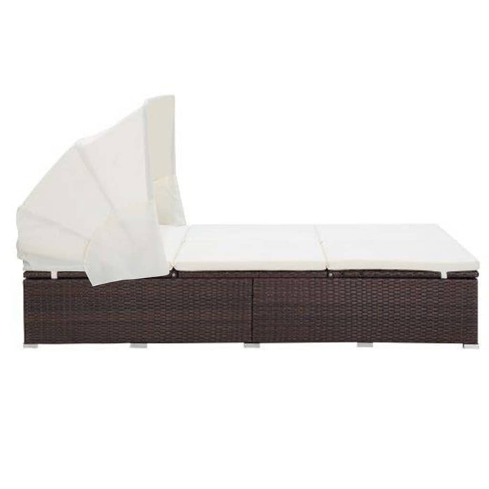 Lettino Prendisole a 2 Posti con Cuscino in Polyrattan Marrone cod mxl 71174