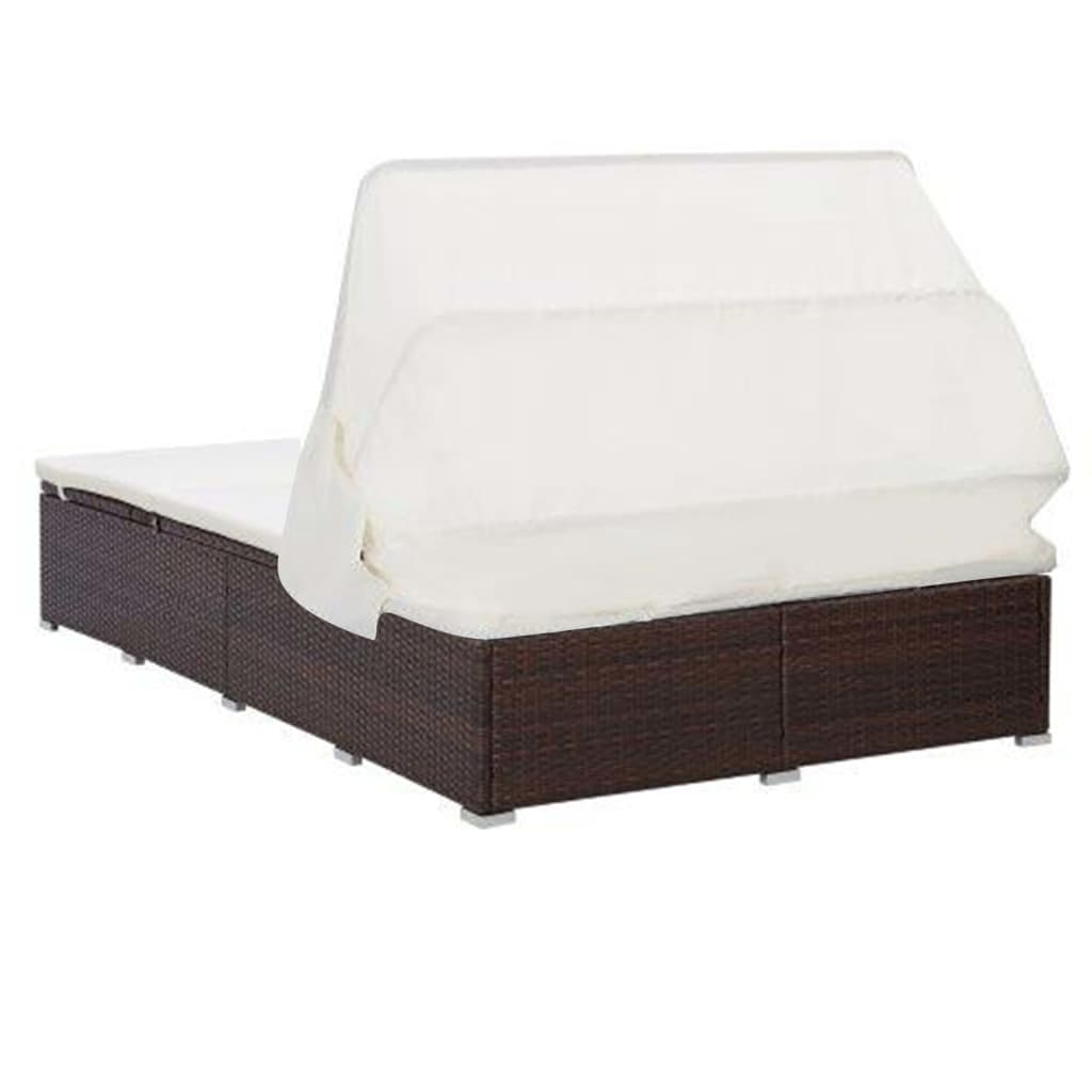 Lettino Prendisole a 2 Posti con Cuscino in Polyrattan Marrone cod mxl 71174