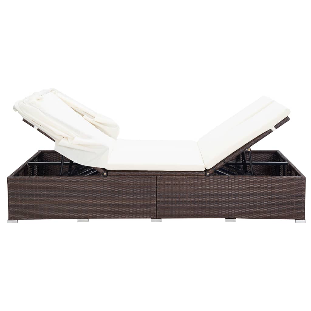 Lettino Prendisole a 2 Posti con Cuscino in Polyrattan Marrone cod mxl 71174