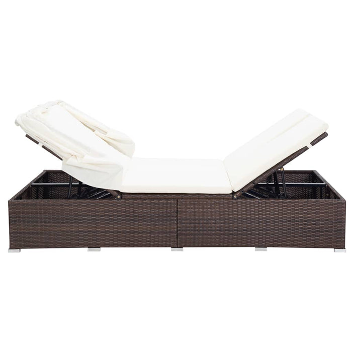 Lettino Prendisole a 2 Posti con Cuscino in Polyrattan Marrone cod mxl 71174